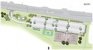 aerial drawing of recreation center with parking lot and road