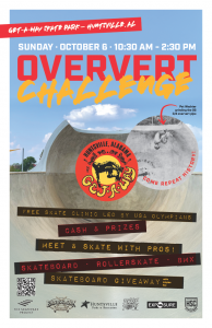 A poster advertising the Oververt Challenge and free skate clinic at the get-a-way skate park on Oct. 6.