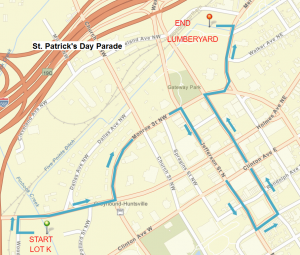 Map showing route for the 2025 St. Patrick's Day Parade