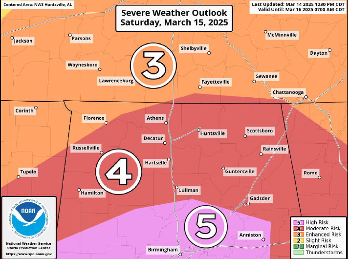 map of north alabama displayign threat of severe weather