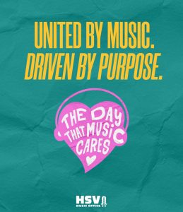 Graphic with The Day That Music Caers logo and the words "United by Music, Driven By Purpose"