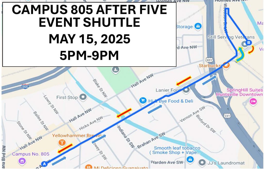 805 After Five shuttle map from Huntsville Transit