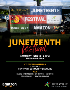 Flyer promoting the Annual Juneteenth Festival on Saturday, June 14, 2025 from 5-9 p.m. at Big Spring Park