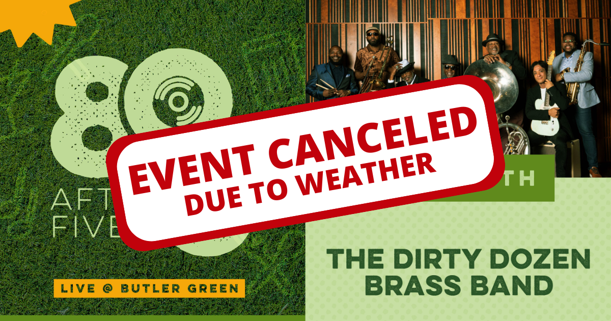 Graphic promoting 805 After Five featuring The Dirty Dozen Brass Band on Thursday, June 19 with a stamp overlaid that states 