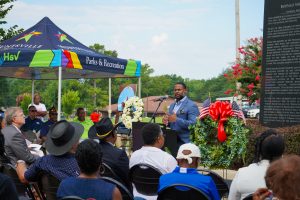 Photo of City Multicultural Affairs Director Dr. Randy Barbour delivering remarks at Buffalo Soldiers Day news conference