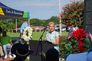 Photo of District 1 Council Member Michelle Watkins delivering remarks at Buffalo Soldiers Day news conference