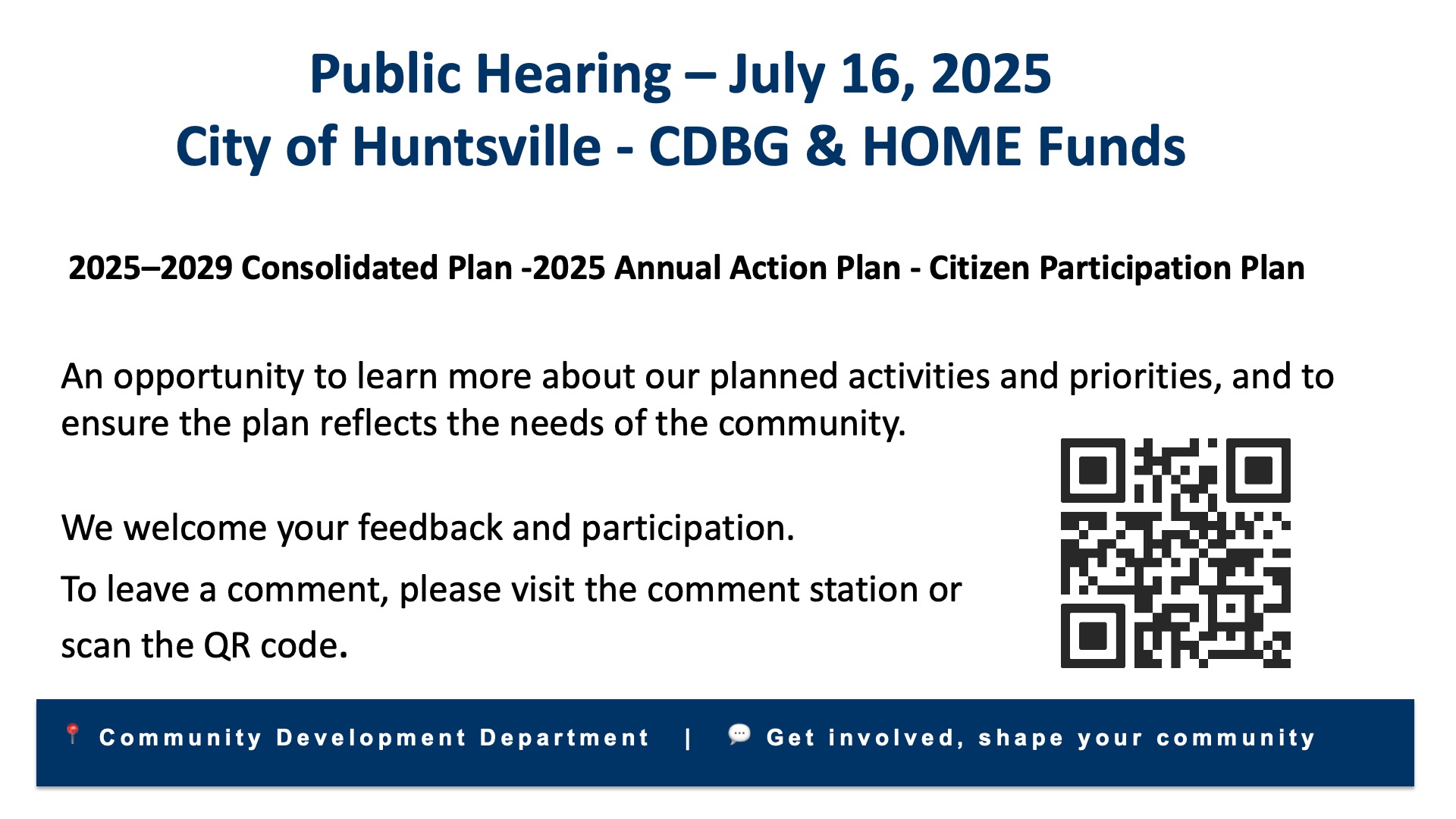 Image for City of Huntsville – CDBG & HOME Funds Public Hearing – July 16, 2025