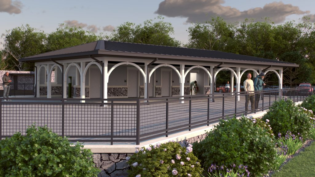 rendering of pavilion/restroom in park