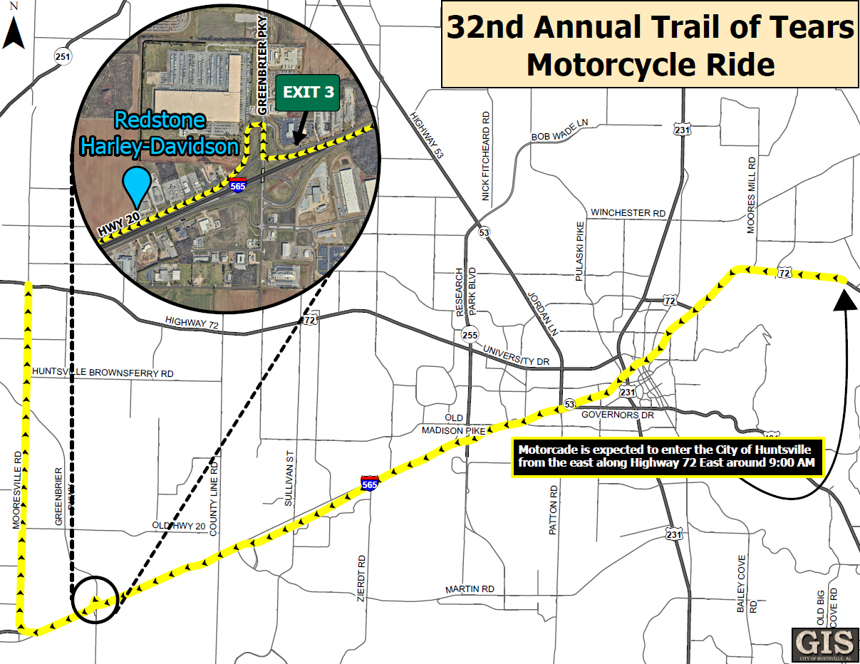 32nd annual Trail of Tears Motorcycle Ride route