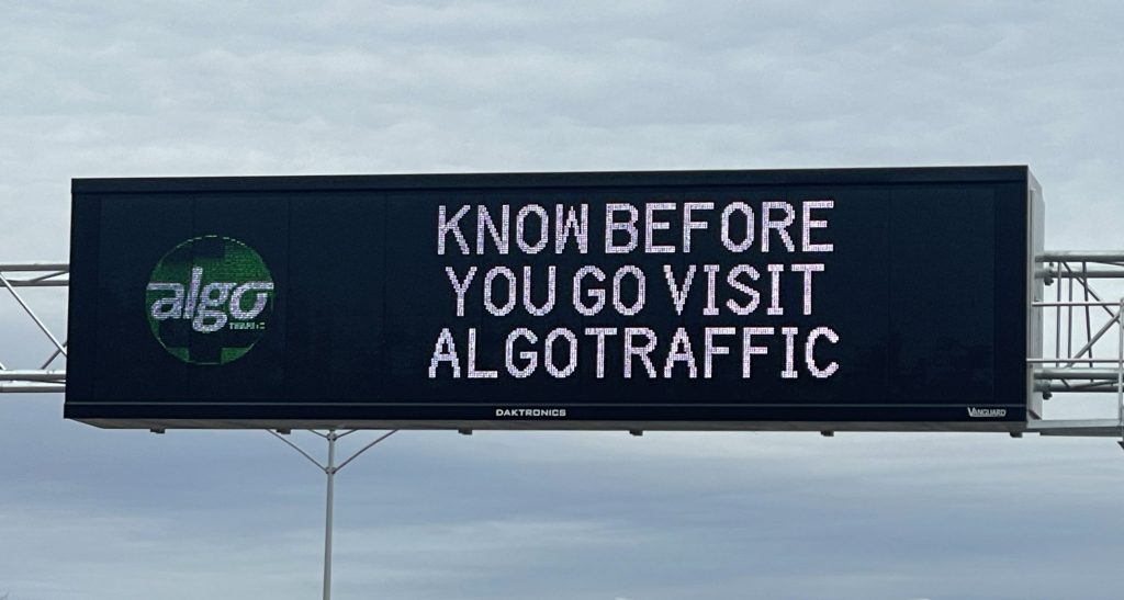 black rectangular highway digital message board