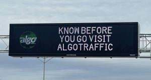 black rectangular highway digital message board