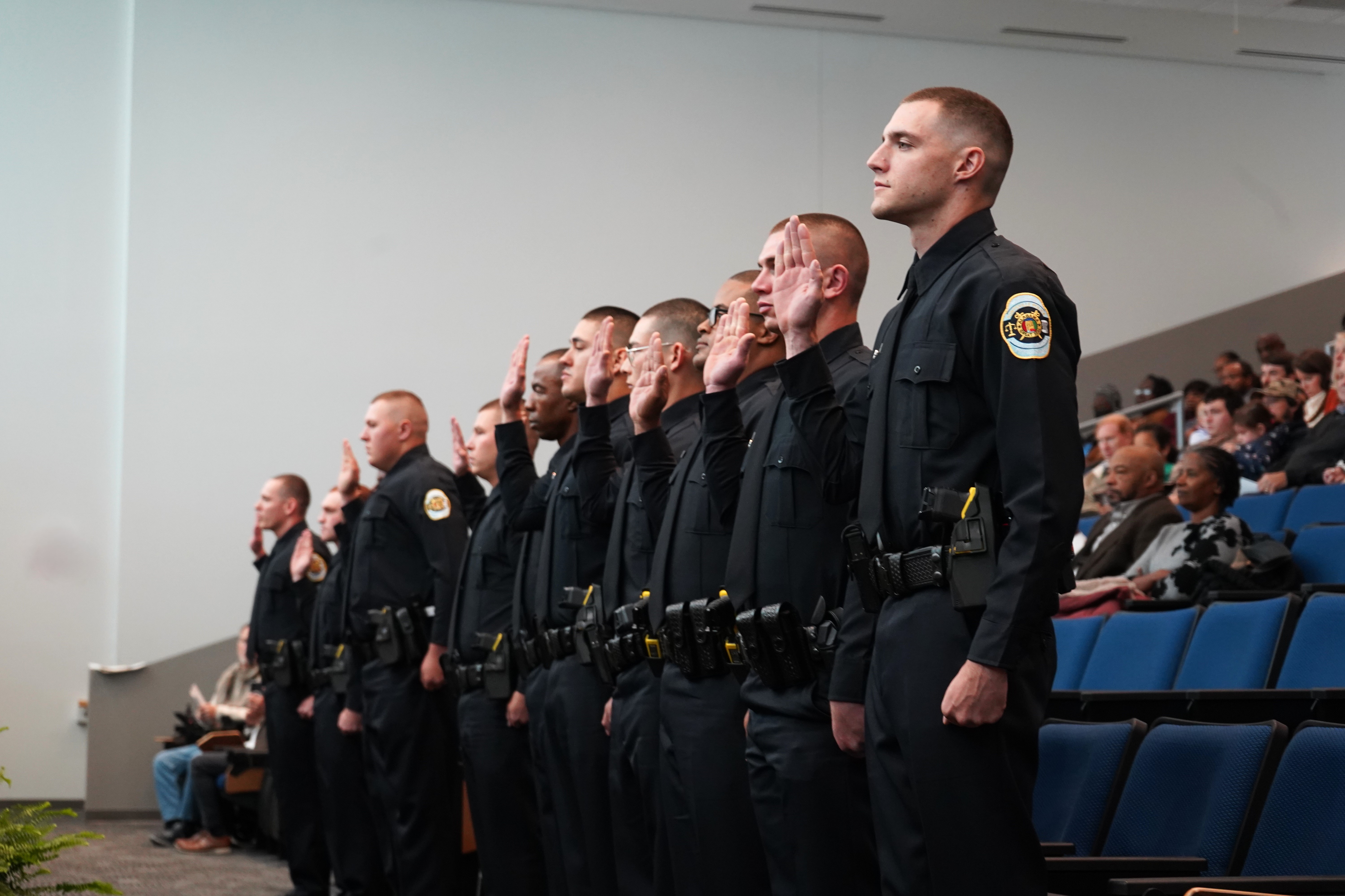 Cadets from HPD's 73rd Academy Session raise right hand to be sworn in as official Huntsville Police Officers.