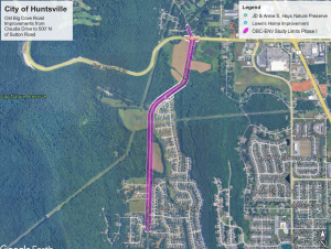 map with purple line illustrating areas of improvement on Old Big Cove Road