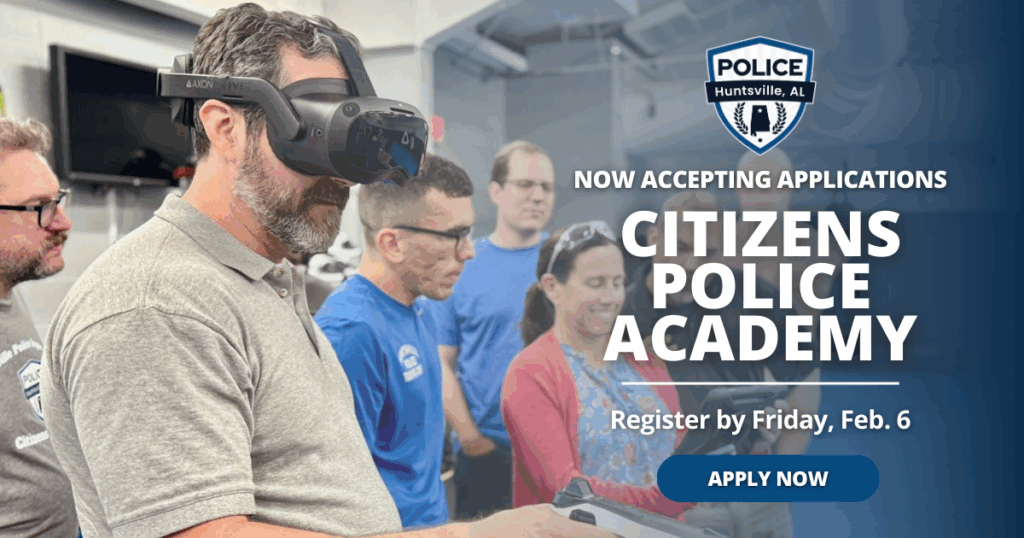 Photo of participant's in HPD's 2025 Citizens Police Academy taking part in a virtual reality police training.