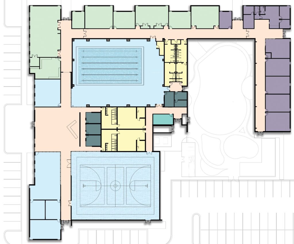 floor plan rendering of proposed interior renovations at recreation center