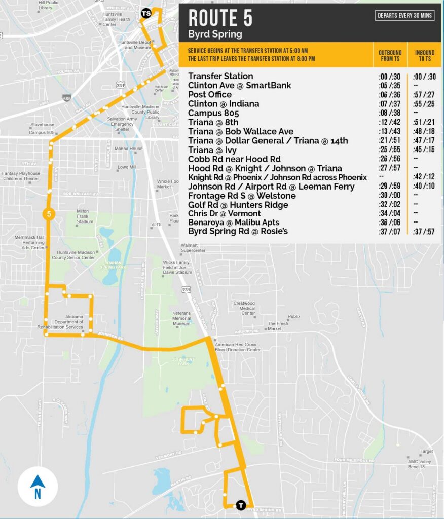 Huntsville Transit Map of Route 5_August 2026