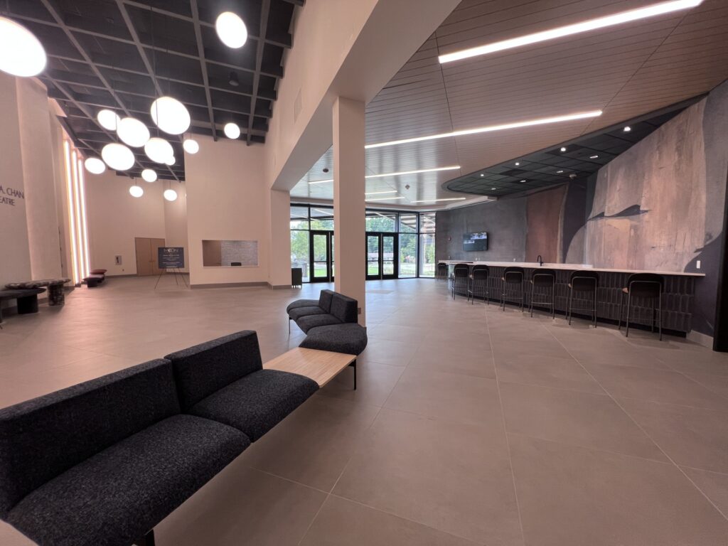 Empty lobby of the Sandra Moon Community Complex Theater lobby