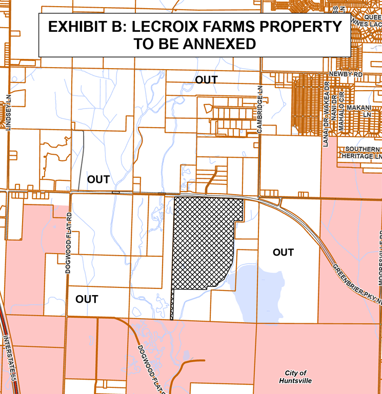 map with shaded area in bottom center of annexed land