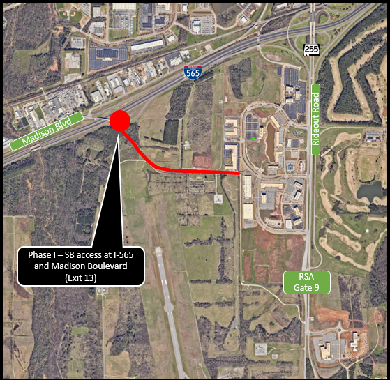 satellite photo with red line depicting first phase of Resolute Way