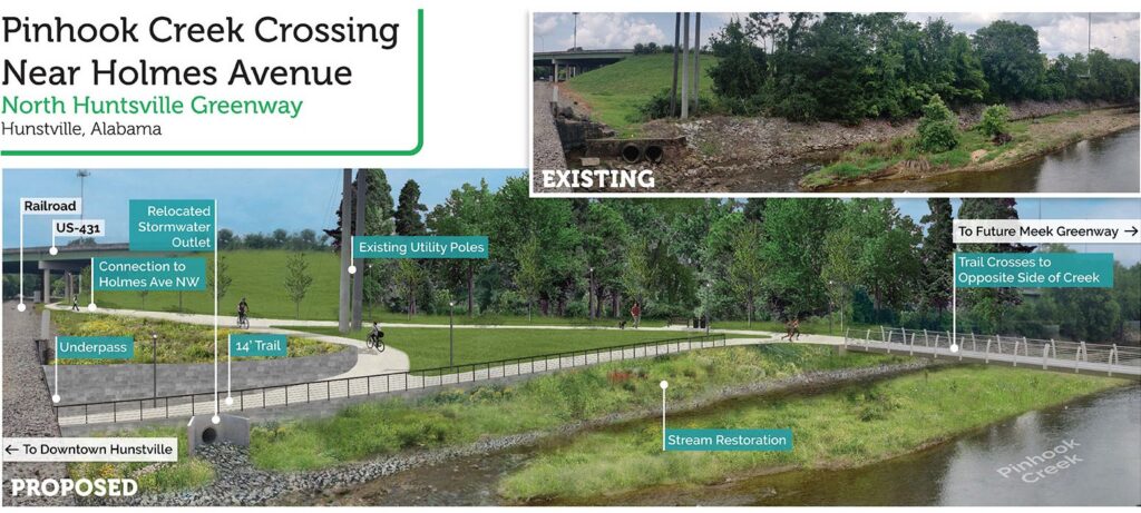 rendering of greenway and bridge over creek