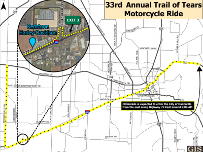 Click to view Trail of Tears Motorcycle Ride to impact Huntsville traffic Saturday, Sept. 19