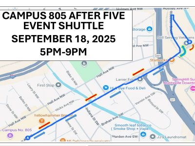 Click to view Catch Huntsville Transit’s free shuttle service to 805 After Five music and festivities