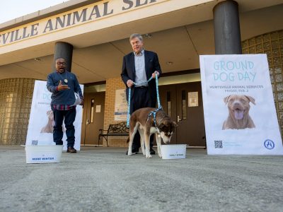 Click to view The nose knows: Cosmo predicts an early spring at Huntsville Animal Services’ Ground Dog Day