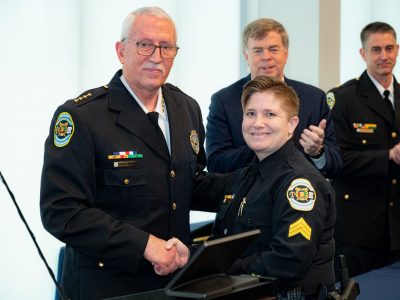 Click to view 16 Huntsville Police personnel representing 215 years of law enforcement experience receive promotions